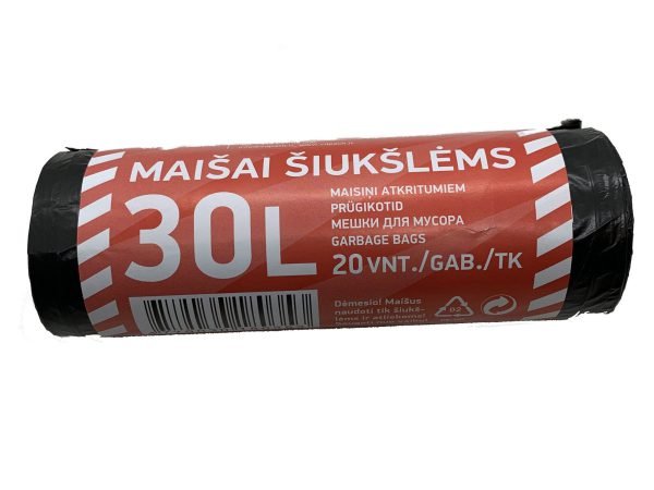 Maišai šiukšlėms 30L/20 vnt, HDPE, 8 mkr